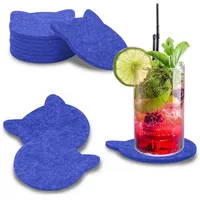 WORTEK Filz Untersetzer Gläser Blau in Katzenform – 8er