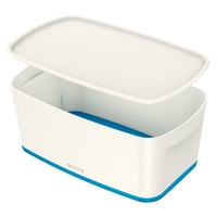 Leitz Aufbewahrungsbox mit Deckel klein Blickdicht, Weiß/Blau Metallic, Kunststoff,