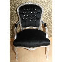 Casa Padrino Barock Salon Stuhl  Schwarz/Silber