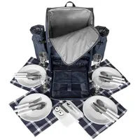 Anndora Picknickrucksack mit Kühlfach Zubehör 29-teilig - blau weiß