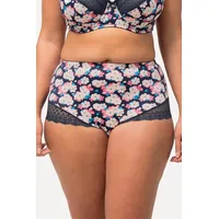 Ulla Popken Slip Midislip Blumenmuster Spitze Mikrofaser blau 50/52