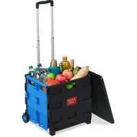 Relaxdays Einkaufstrolley blau/schwarz 48 x 49 x 12 cm