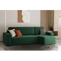 Fun Möbel Ecksofa Schlafsofa Sofa MARIS Stoff Grün Ottomane