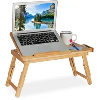 Relaxdays Laptoptisch, klappbarer Betttisch aus Bambus, höhenverstellbar & neigbar,