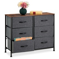 Relaxdays Kommode HBT: 63x80x30 cm, Metall, Holzoptik, 6 Stoff-Schubladen,