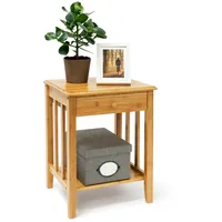 Relaxdays Beistelltisch mit Schublade, HxBxT:51,5x40,5x30,5cm, aus robustem Holz, schmale