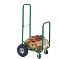 Relaxdays Kaminholzwagen mit Luftreifen, 360° Rollen, Holzwagen bis 60