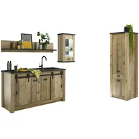 Furn.design Küche Stove in Used Wood hell und anthrazit