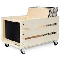 Navaris Holz Schallplatten Kiste mit Kreidetafel - mit Rädern