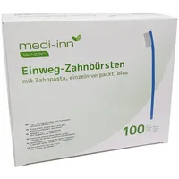 Medi-Inn+ Medi-Inn Einmalzahnbürsten mit Zahnpasta, blau 100 Stück,