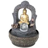 Lemodo Zimmerbrunnen mit LED-Beleuchtung, Dekobrunnen Buddha mit Lotusblüte für