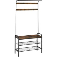 Tectake tectake® Garderobenständer, Industrial Style, mit Sitzfläche, 2 Gitterablagen