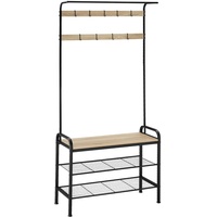 Tectake tectake® Garderobenständer, Industrial Style, mit Sitzfläche, 2 Gitterablagen