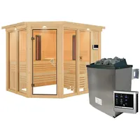 Karibu Multifunktions-Sauna Ava inkl. Infrarotstrahler mit Eckeinstieg 68 mm