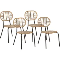Beliani Gartenstuhl 4er Set Natürlich PE-Rattan mit Schwarzem Metallgestell