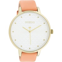 Oozoo XXL Damenuhr C11036 Goldfarben Lederband Pfirsichfarben 48 mm