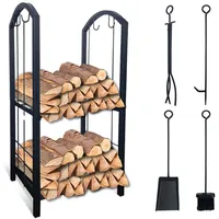 VOUNOT VOUNOT® Kaminholzregal mit 4 Kaminbesteck, Metall Brennholzregal für