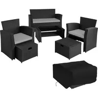 Tectake Modena Rattan Sitzgruppe 5-tlg. schwarz/grau inkl. Schutzhülle