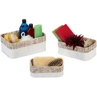 Relaxdays Aufbewahrungskorb 3er Set, Bambus mit Stoffbezug, 3 Größen,