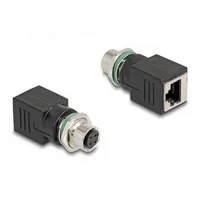 DeLock M12 / RJ45 Buchse gerade (RJ45), Netzwerkadapter, Schwarz