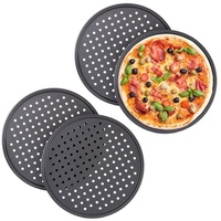 Relaxdays 4 x Pizzablech, rund, gelocht, antihaft, Pizza -