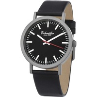 EICHMÜLLER 1741-04, Armbanduhr Bahnhofsuhr schwarz Lederband 40 mm,