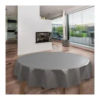 Laro Rund 140 cm Wachstuchtischdecke Tischdecke Abwaschbar PVC Grau