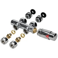ECD Germany Ventil-Armaturen Set Multiblock Chrom Durchgangsform inkl. Thermostatkopf