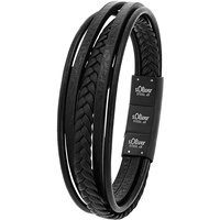 S.Oliver Leder-Armband, Edelstahl IP schwarz