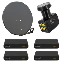 PremiumX Satelliten-Komplettanlage 60cm Antenne Anthrazit Quad LNB für 4