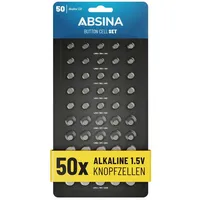 Absina 50er Pack Alkaline Knopfzellen Sortiment 50-teilig, AG1 AG3