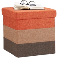 Relaxdays Polster Hocker mit Stauraum, gestreifter Sitzhocker, faltbarer Polsterhocker