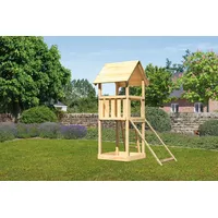 Karibu Spielturm Lotti Naturbelassen mit Sandkiste & Netzrampe