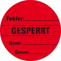 Lemax LEMAX® Organisationsetikett Gesperrt, rot, Haftpapier, ablösbar, Ø 60mm,