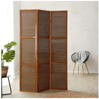 Homestyle4u Paravent Raumteiler 3 teilig Bambus Holz Braun -