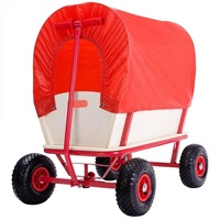 DEUBA Bollerwagen Braun/Rot Holz 168x99x61cm mit Schutzdach