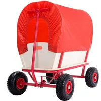 Monzana Bollerwagen mit Dach Holz 180 kg braun/rot