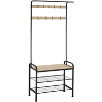 Tectake tectake® Garderobenständer, Industrial Style, mit Sitzfläche, 2 Gitterablagen