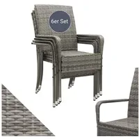 Juskys Yoro Polyrattan Gartenstuhl Grau 6 St.