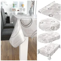 ANRO Tischdecke Wachstuch abwaschbar Wachstuchtischdecke Wachstischdecke Kreise Geometrie Weiß