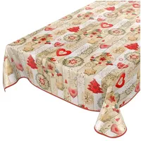 ANRO Tischdecke Weihnachtstischdecke abwaschbar Wachstischdecke Christmas Rot Beige 100x140cm