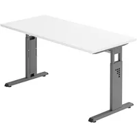 Hammerbacher Schreibtisch weiß rechteckig, C-Fuß-Gestell grau 140,0 x 67,2