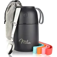 MILU Isolier-Speisebehälter schwarz 1 Thermobehälter mit Tasche, klappbarer Löffel,