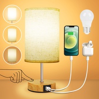 Suright Nachttischlampe Touch Dimmbar mit USB A+C Ladeanschlüssen, Lampenschirm