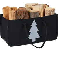 Relaxdays Kaminholztasche aus Filz, 28l Volumen, XXL Filztasche, Tannenbaum-Motiv,