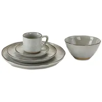 Loberon Geschirr 30er Set Biarré - Handgetöpferte Optik, Steinzeug,