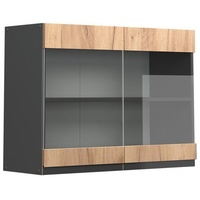 Vicco Küchenglasschrank R-Line Goldkraft Eiche/Anthrazit, 80 cm J-Shape