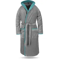 Normani Unisex Baumwoll-Bademantel Rob in Grau/Petrol | Gr.: S