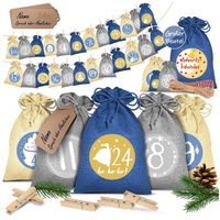 Kesser KESSER® Adventskalender zum Befüllen 24 Jutebeutel Gedruckte Stoffbeutel