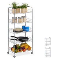 Relaxdays Rollregal, Silber, Metall, Kunststoff, 40.5x91.5x26.5 cm, Esszimmer, Servierwagen